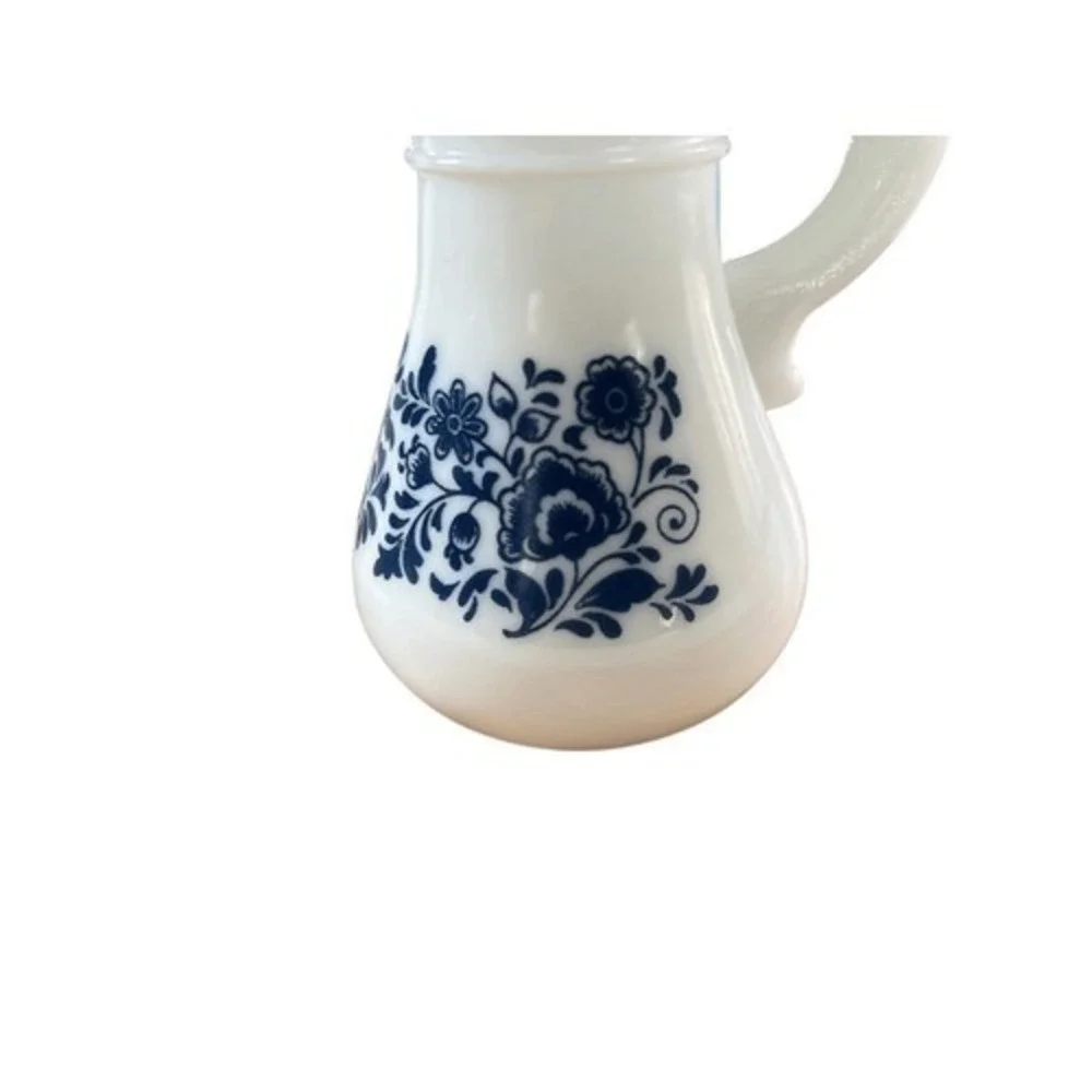 Avon Milk Glass Creamer Blue Floral Pitcher Small Vase Vintage 1970s